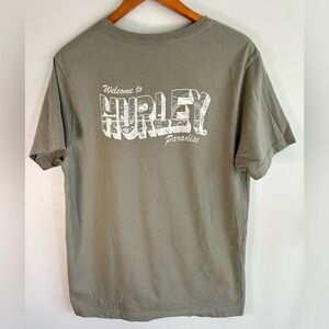 Hurley Men’s Green T-shirt Welcome to Hurley Paradise Graphic Embroidered Sz L